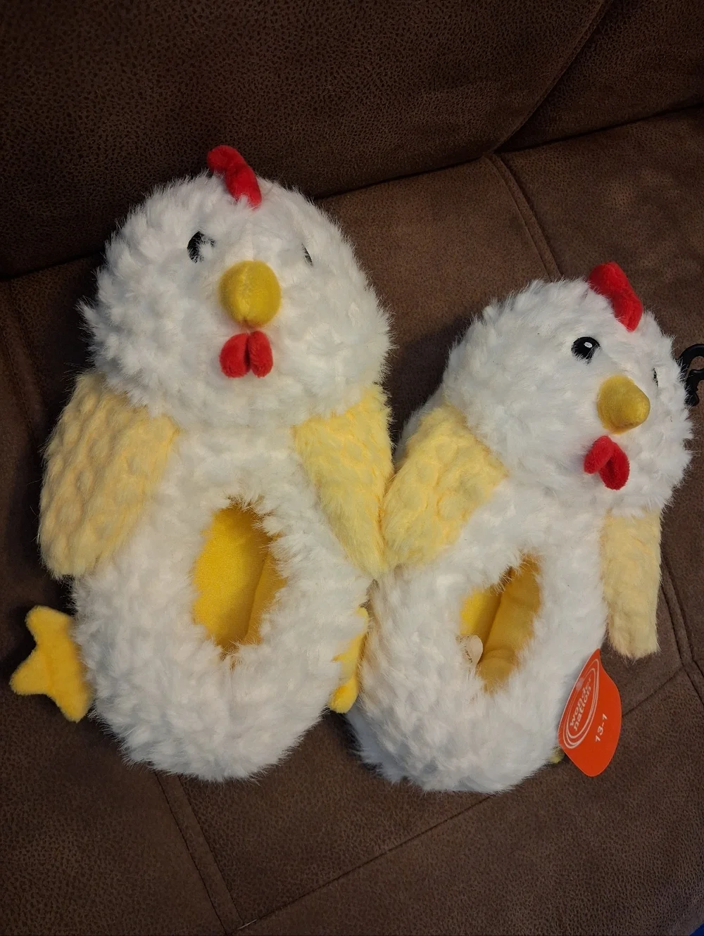 Wonder Nation Kids' Plush Chicken Slippers - White & Yellow Size 13-1